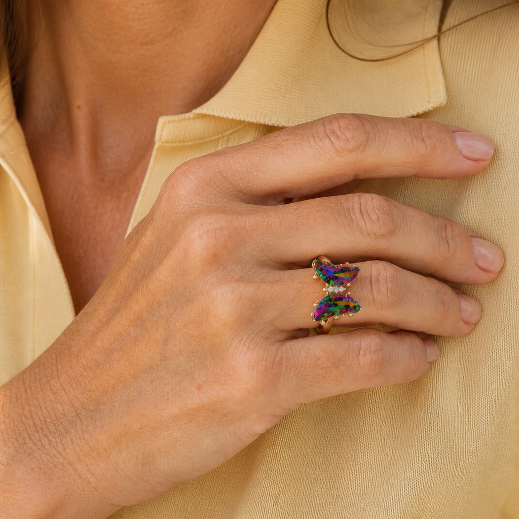 Bague Papillon Arc-en-Ciel Mystique
