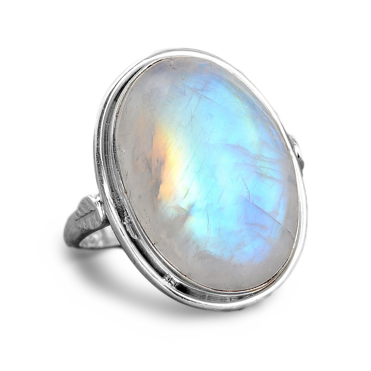 Bague en Pierre de Lune Arc-en-Ciel Argentée