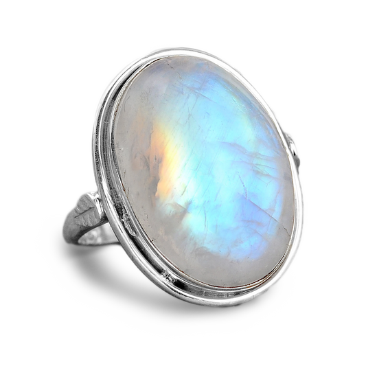 Bague en Pierre de Lune Arc-en-Ciel Argentée