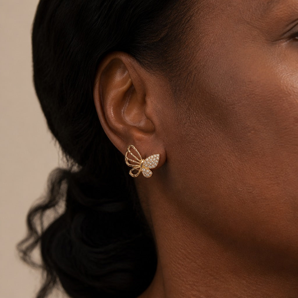 Boucles d'oreilles en or zircon papillon creux