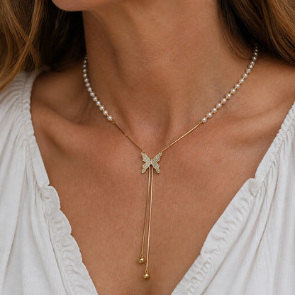 Collier Pendentif Papillon en Perles