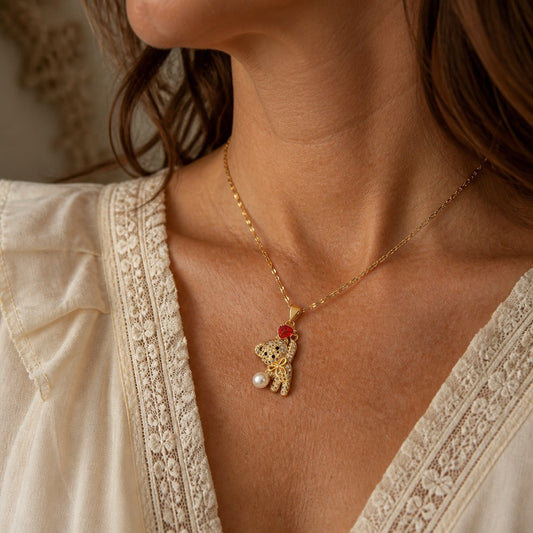 Collier Pendentif Ours en Forme de Cœur