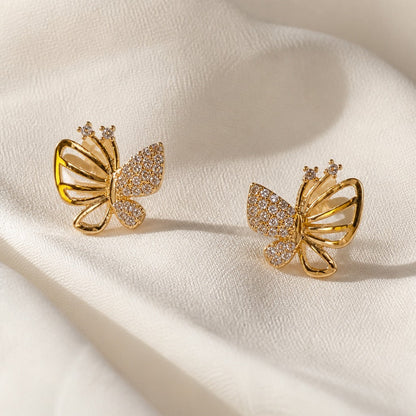 Boucles d'oreilles en or zircon papillon creux