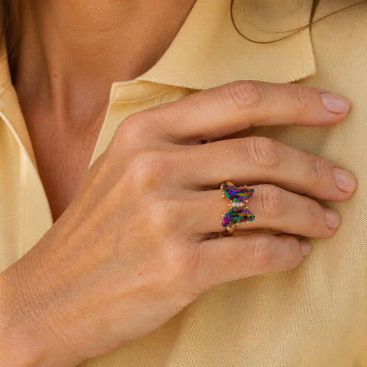 Bague Papillon Arc-en-Ciel Mystique