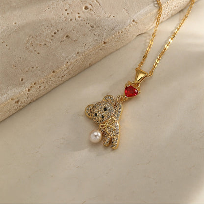 Collier Pendentif Ours en Forme de Cœur
