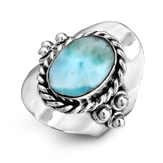 Bague Boho en Argent Larimar