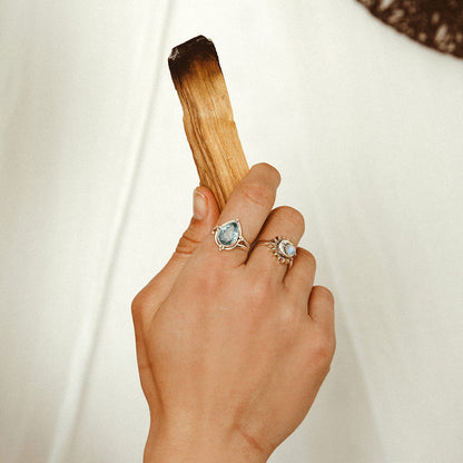 Bague en Argent avec Aigue-Marine en Forme de Goutte