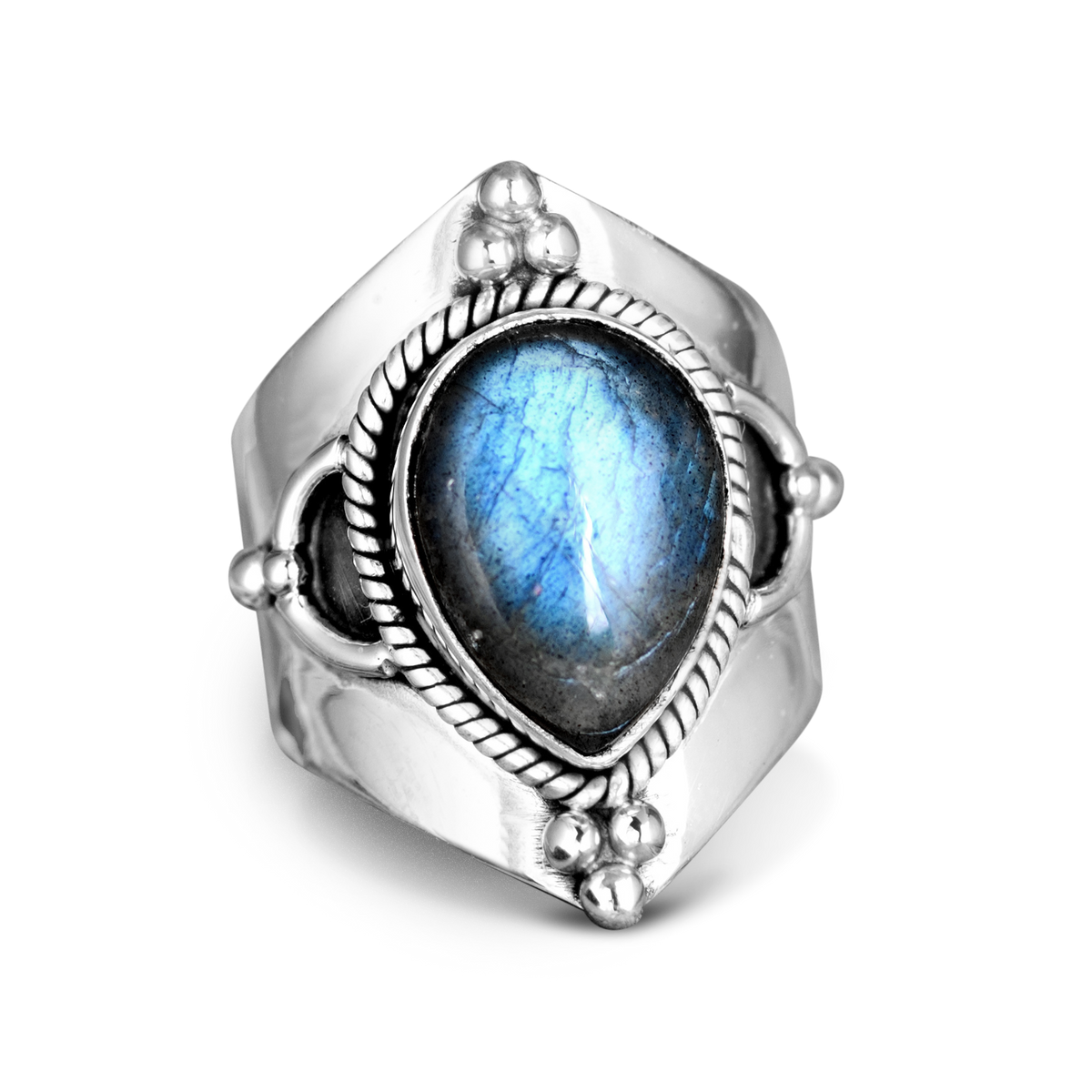 Bague en Argent Labradorite en Forme de Goutte