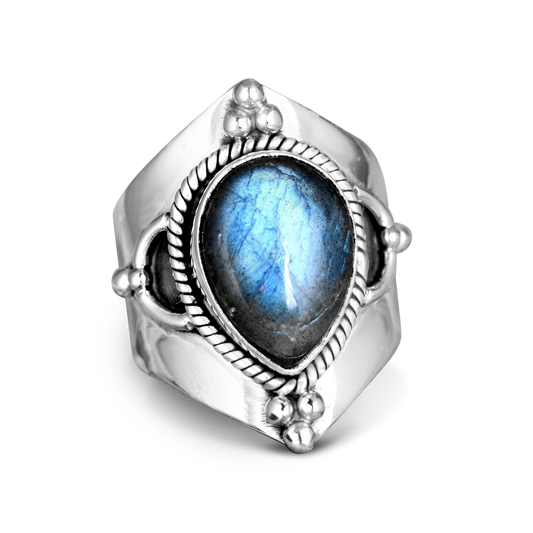 Bague en Argent Labradorite en Forme de Goutte