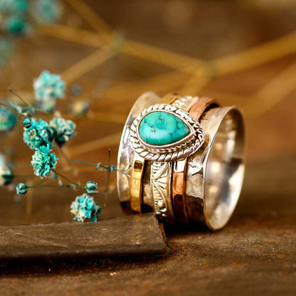 Bague Fidget en Turquoise en Forme de Goutte