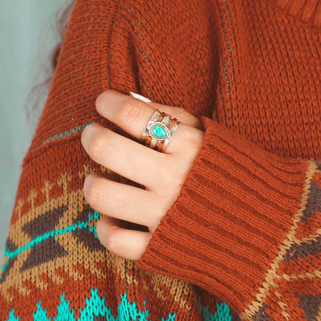 Bague Fidget en Turquoise en Forme de Goutte
