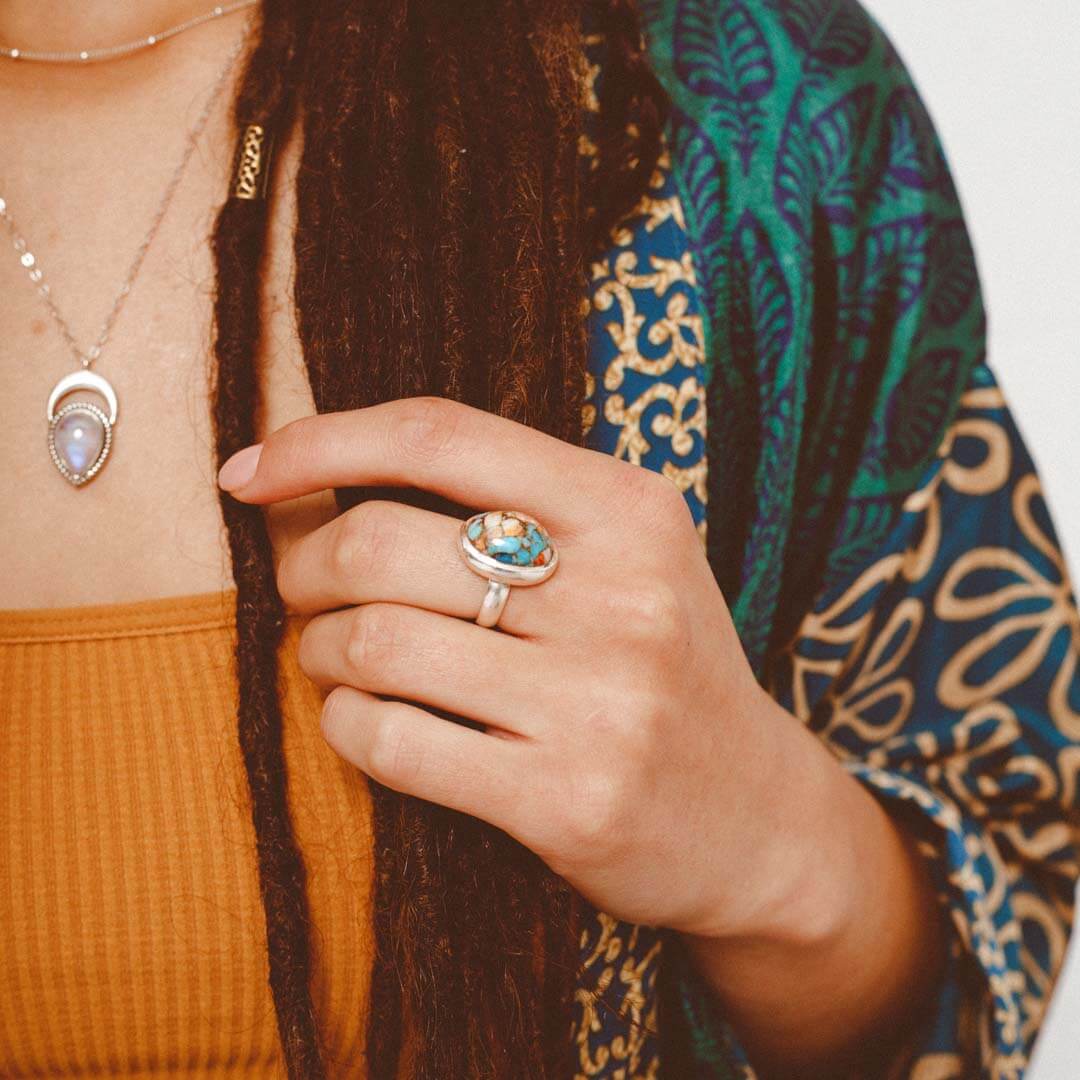 Bague en Turquoise Cuivre Huître