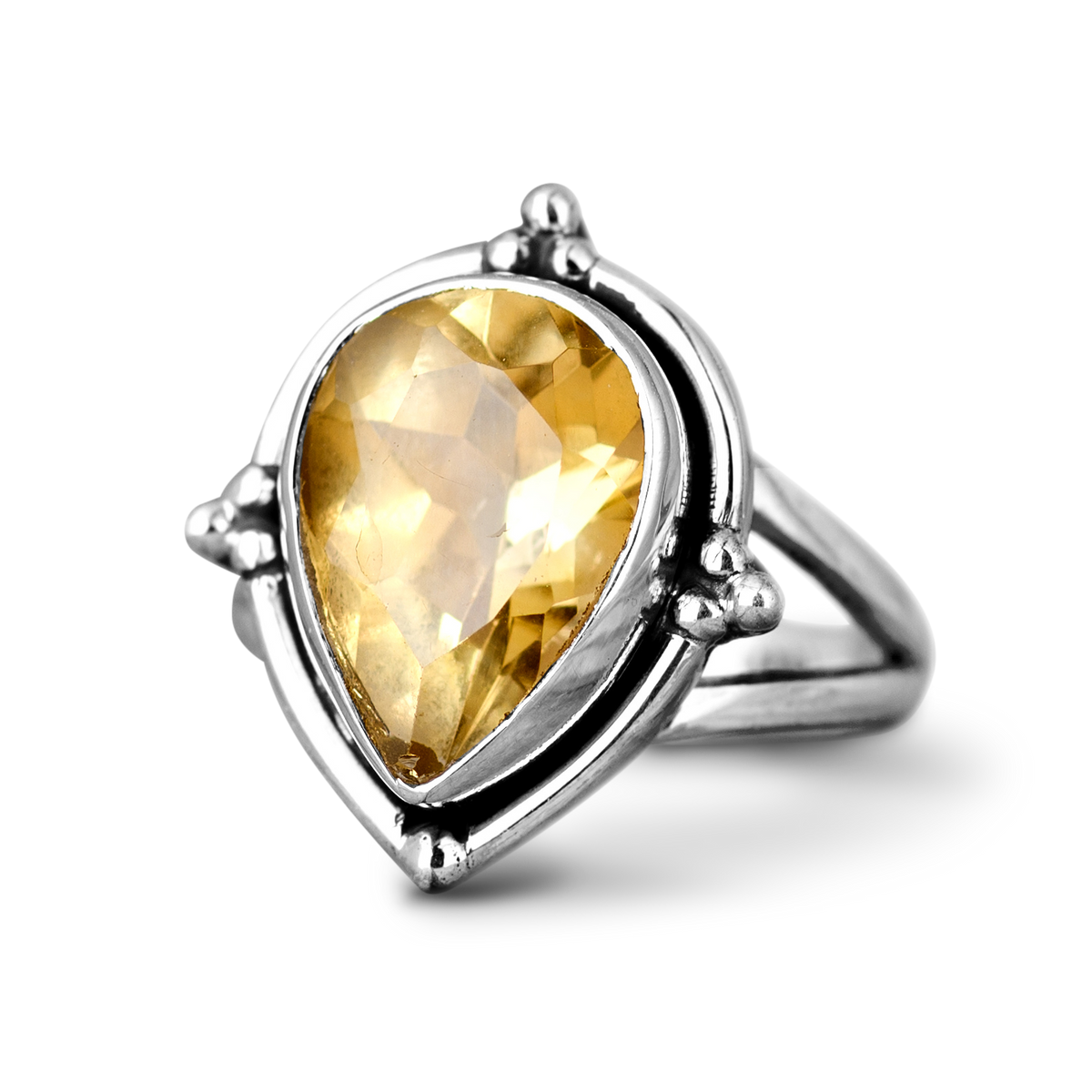 Bague en Argent avec Goutte de Citrine