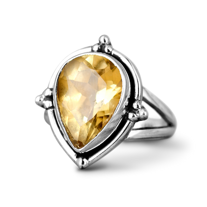 Bague en Argent avec Goutte de Citrine