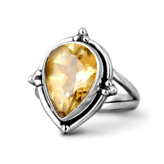 Bague en Argent avec Goutte de Citrine