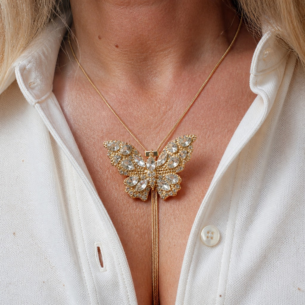 Collier Pendentif Papillon en Cristal Ajustable