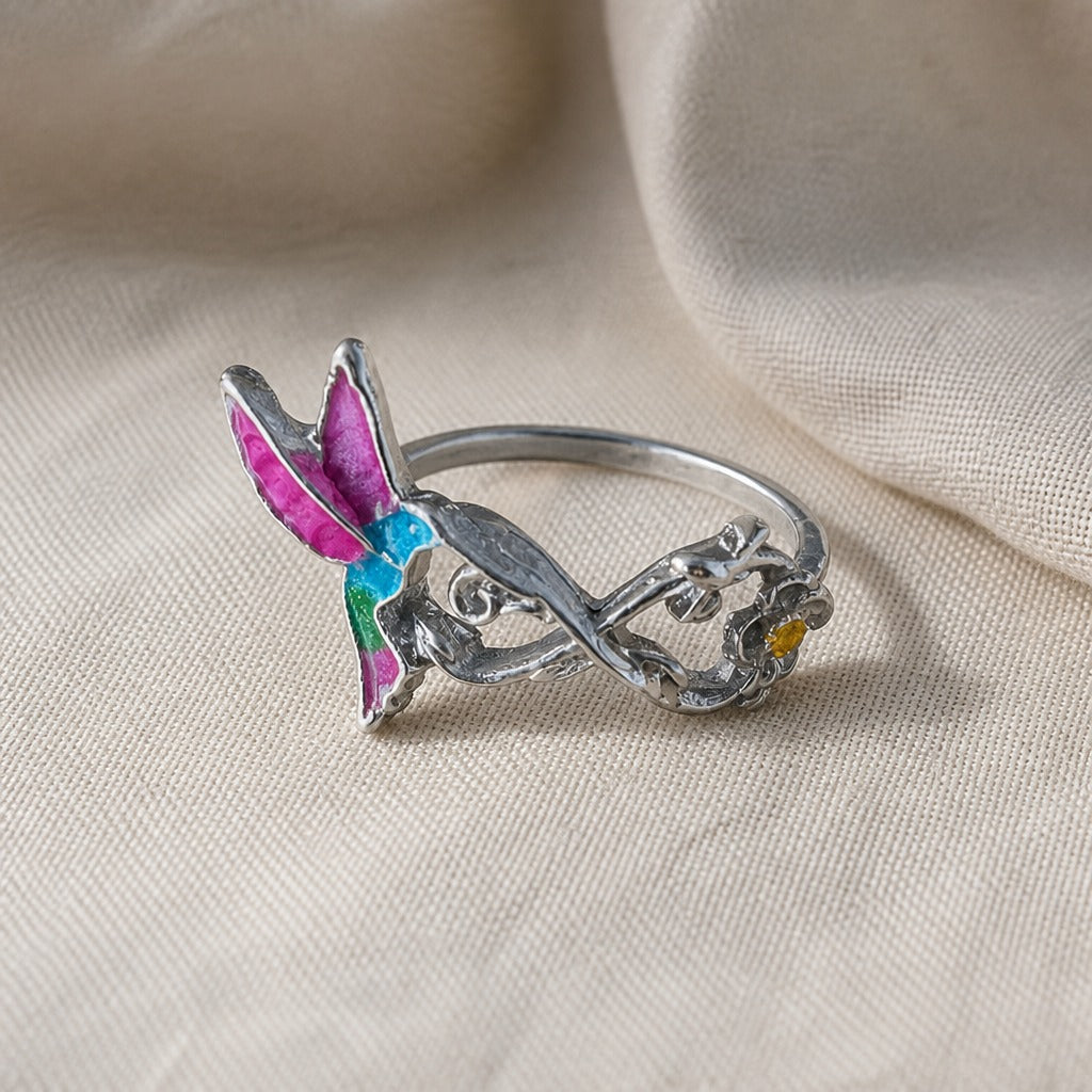 Bague en Argent Floral Éternité Colibri