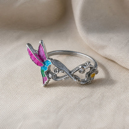Bague en Argent Floral Éternité Colibri
