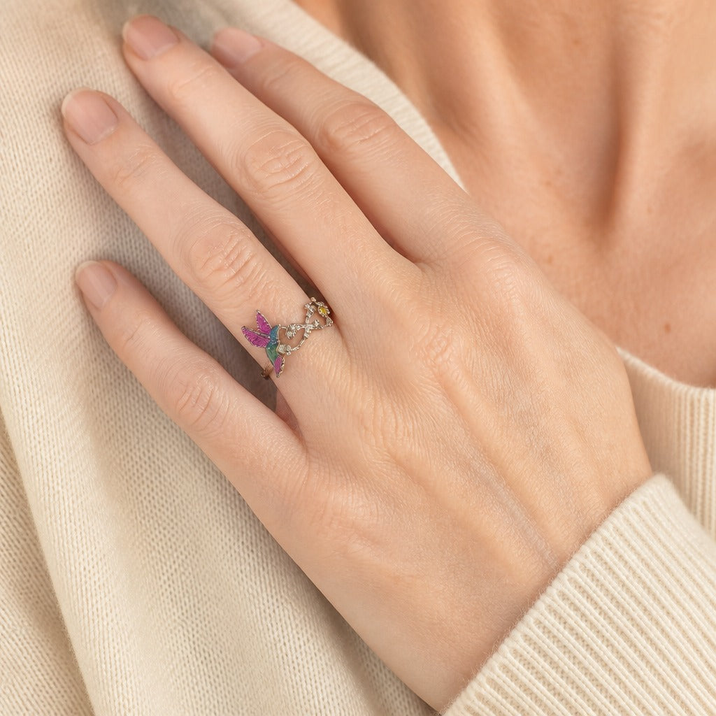 Bague en Argent Floral Éternité Colibri