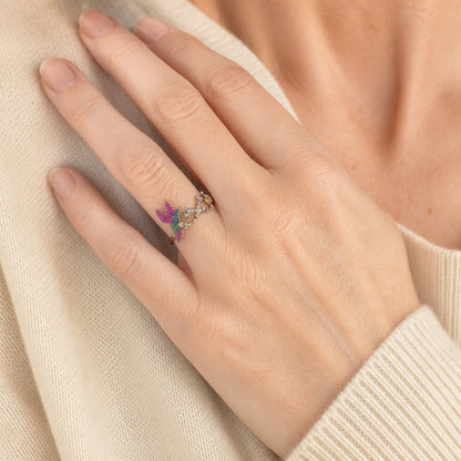 Bague en Argent Floral Éternité Colibri
