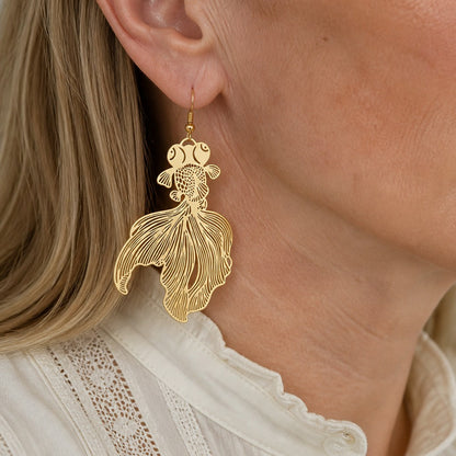 Boucles d'oreilles en or avec pendentif Koi