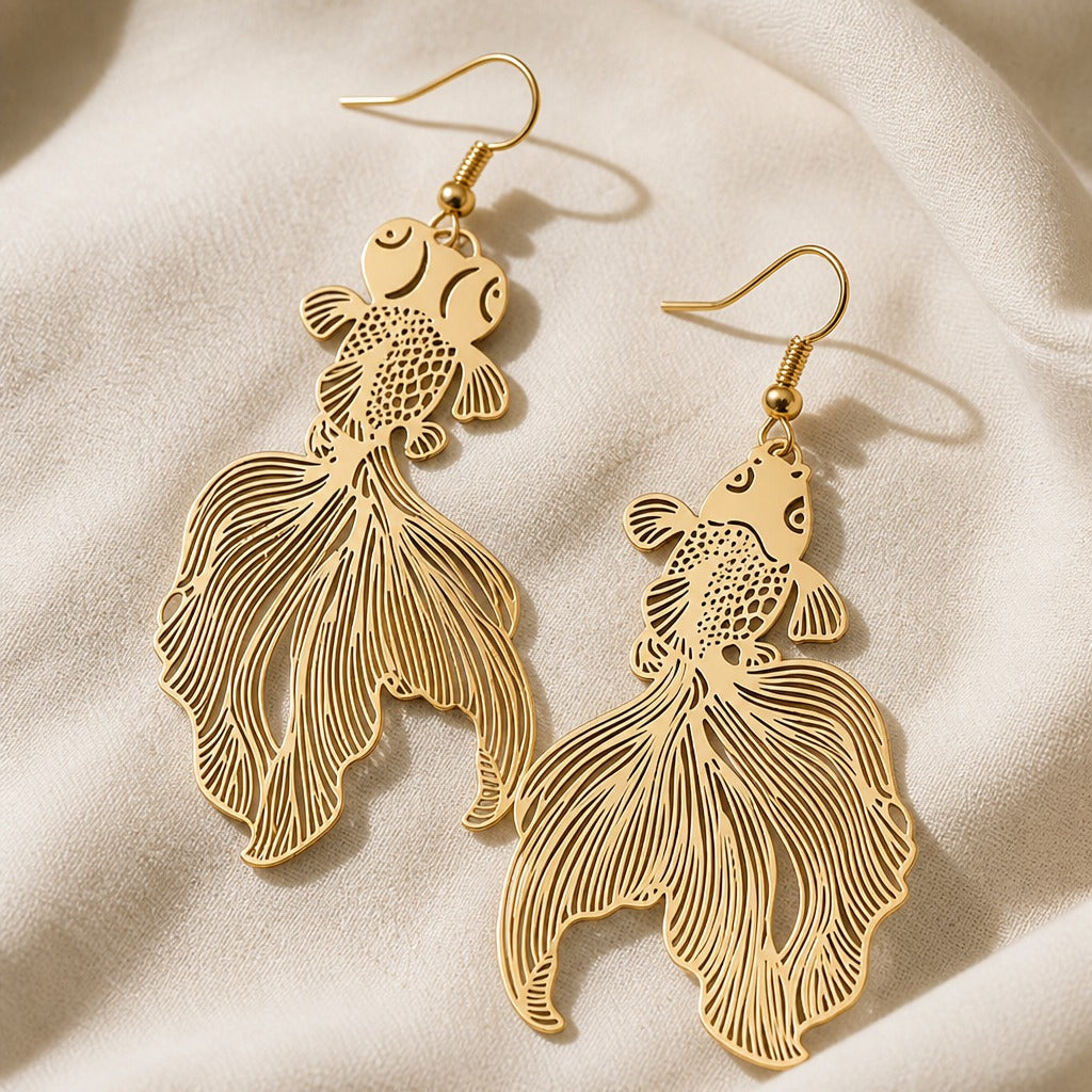 Boucles d'oreilles en or avec pendentif Koi