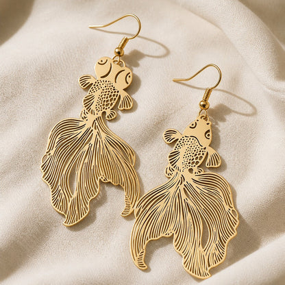 Boucles d'oreilles en or avec pendentif Koi