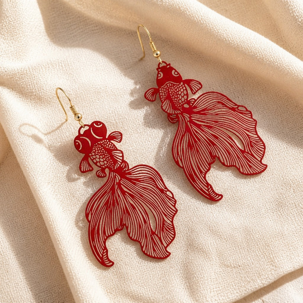 Boucles d'oreilles en or avec pendentif Koi