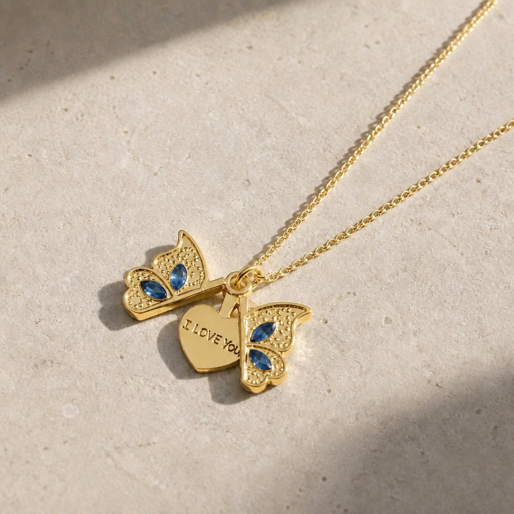 Pendentif Collier Locket Papillon d'Amour