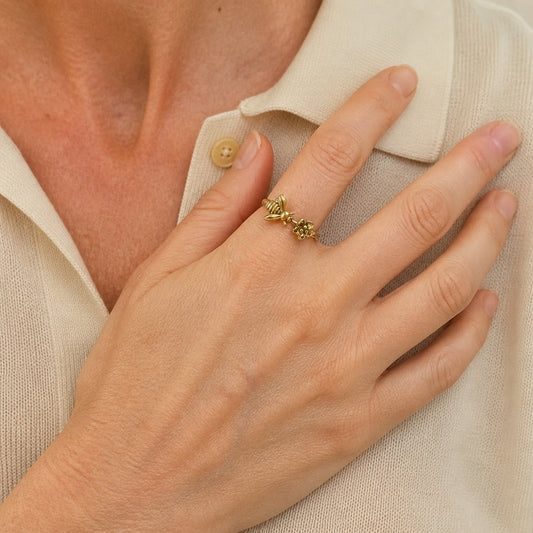 Bague Minimaliste Abeille & Fleur