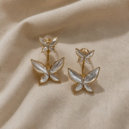 Boucles d'oreilles en or avec papillon en perles
