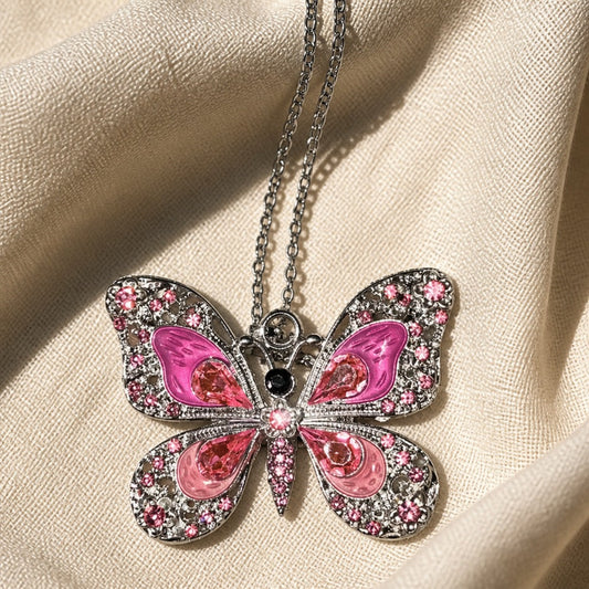 Collier Pendentif Papillon en Cristal Vintage