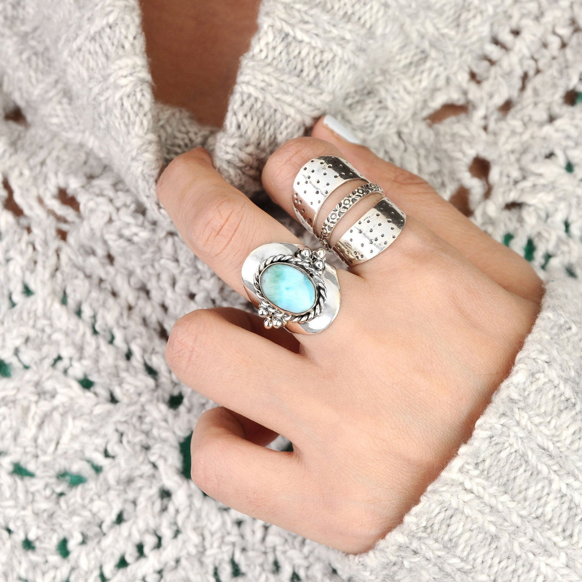 Bague Boho en Argent Larimar